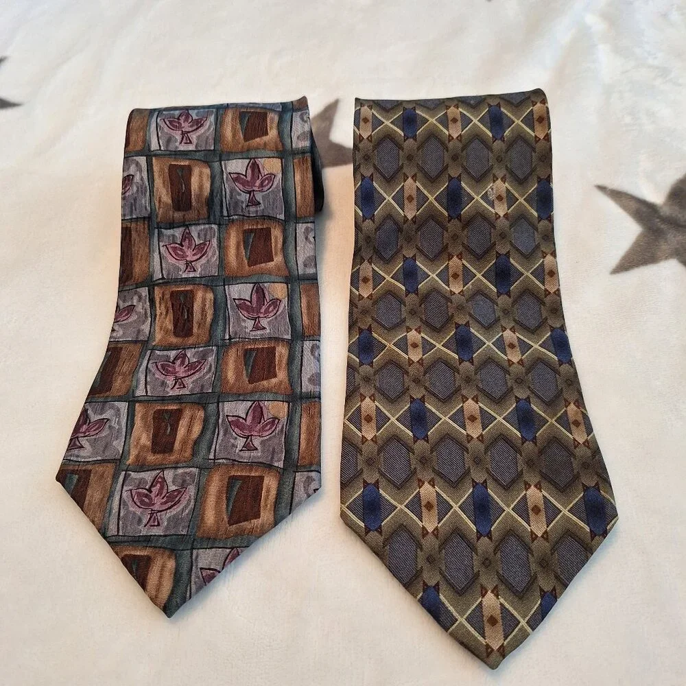 Lot of 2 Mens Silk Neck Ties Unique Patterns Jack Harper & Jimmy V‎ Preppy Party
